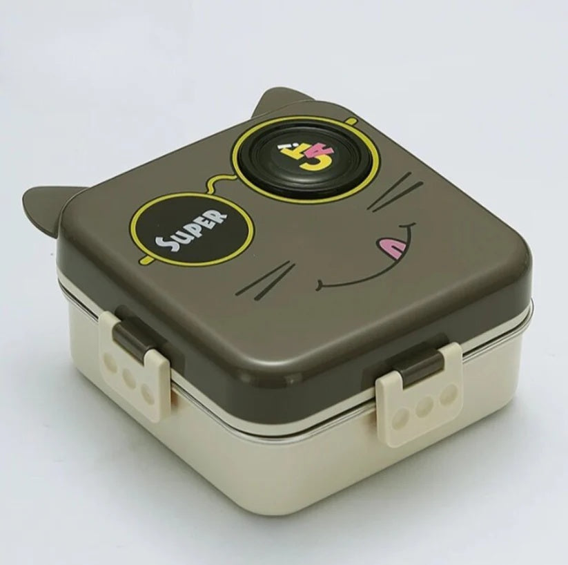 Cat Printed 3 Compartment  Stainless Steel Lunchbox Shivay Gifting pitara